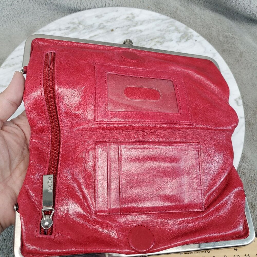 Hobo Purse Womens 8"x4" Hot Pink Leather Double Frame Snap Folding Wallet *Read* - Picture 7 of 10